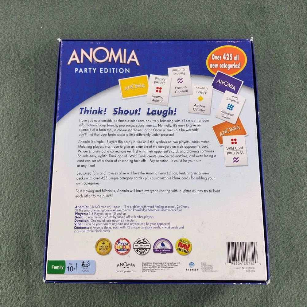 Anomia Card Game Party Edition Ages 10+ 100% Complete 3-6 Players